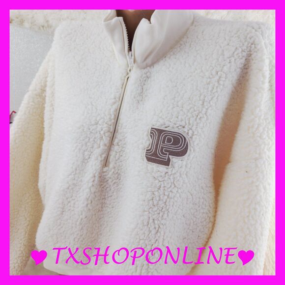 💕👚Victoria’s Secret PINK Cropped Sherpa Fleece Pullover👚💕 - Picture 1 of 6